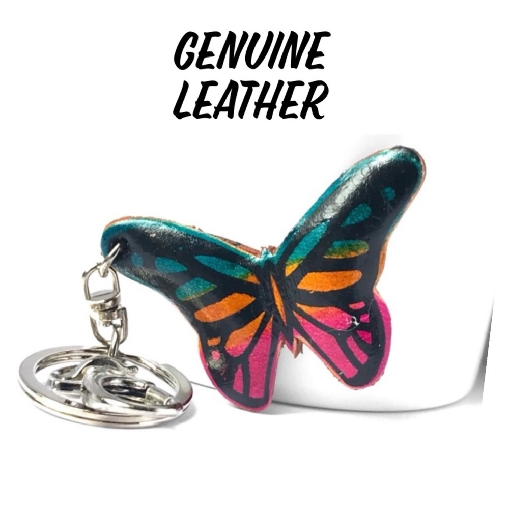 🦋LAST2️⃣🦋HANDMADE GENUINE LEATHER COLORFUL BUTTERFLY KEYCHAIN